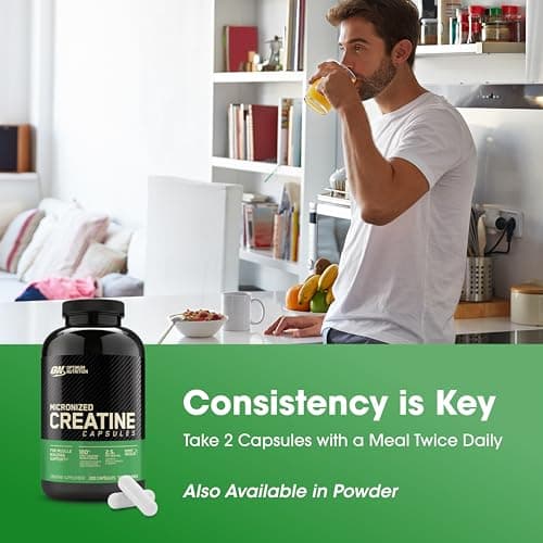 Optimum Nutrition Creatine, Micronized Creatine Monohydrate Capsules, Supports Strength & Recovery, Banned Substance Tested, 2.5g per Serving, 100 Servings, 200 Count — view 5
