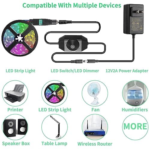 12V 2A Power Supply Class 2 UL Listed with LED Dimmer Switch,24W 100-240V AC/DC 12Volt 2Amp 1.5A 1A Adapter Power Supply with 5.5mm x 2.1 DC Jack Connector for LED Strip Light & Other Device — view 4
