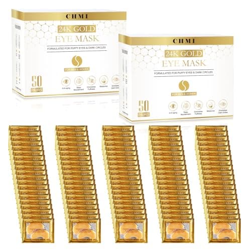 CHMI Under Eye Patches (100 Pairs) - 24K Gold Eye Patches for Puffy Eyes, Dark Circles, Eye Bags and Wrinkles, Collagen Skin Care Products, Beauty & Personal Care
