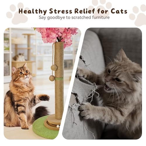 Purrsign Cherry Blossom Cat Scratching Post, 91 cm Tall Natural Sisal Sturdy Base Tower with Interactive Trackball Toy for Indoor Kittens & Large Felines, Japanese Aesthetic Floral Furniture Decor — view 5