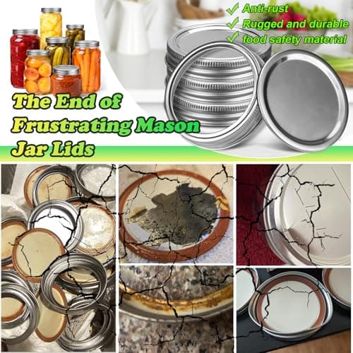 Palksky Stainless Steel Wide Mouth Canning Lids and Rings, Airtight/Rustproof Mason Jar Lids with Bands Set of 4