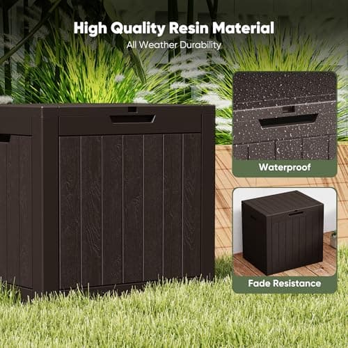 NEWBULIG 31 Gallon Deck Box, Weatherproof Resin Lockable Outdoor Storage for Secure Package Deliveries and Indoor Storage in Garden or Patio, Backyard