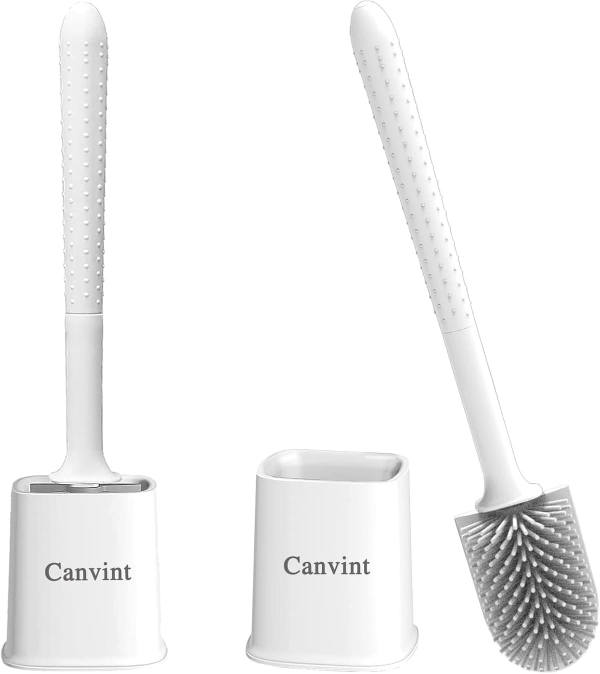Toilet Brush, 2 Pack Bathroom Silicone Toilet Brushes and Holder Sets with No-Slip Long Plastic Handle and Soft Flexible Bristles, Toilet Brushes with holders and Base for Anti-drip (White) — view 12