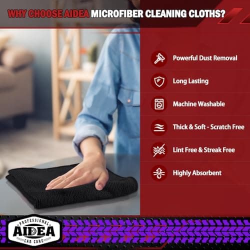 AIDEA Microfiber Cleaning Cloth Black 20PK, Microfiber Towels for Cars, Premium Car Cloth, Dusting Cloth Lint Free Cleaning Rags for SUVs, House, Kitchen, Window, Workshops,12×12" — view 2