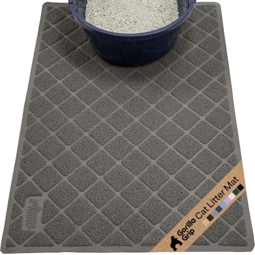 GORILLA GRIP Cat Litter Box Mat, Water Resistant Kitty Litter Trapping Mat, Textured Backing, Easy to Clean, Less Waste and Clean Floors, Kitten Supplies for Indoor Cats, Soft on Paws, 30x20 Dark Gray