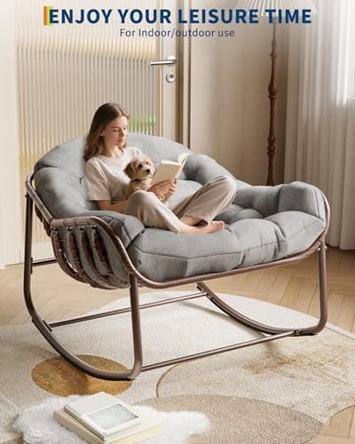 Garvee Oversized Outdoor Rocking Chair, Comfy Papasan Rocker, Egg Chair Rocker Fauteuil Bercant interieur for Patio, Garden, Bedroom, Porch, Lawn, Gray — view 2