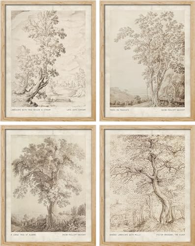 SIGNWIN Poster Vintage Landscape Sketch Prints by 16th-Century Antique Tree Wilderness Nature Illustrations Fine Art Decorative Country/Farmhouse Vintage for Living Room, Bedroom, Office - 11"x14"x4