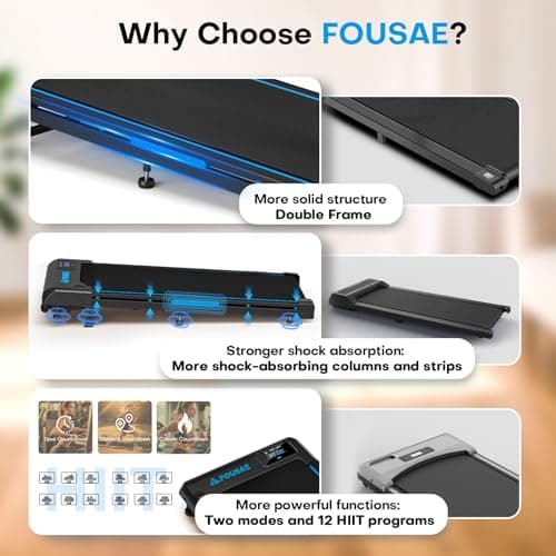Walking Pad with 9% Incline, FOUSAE 3 in 1 6.2 MPH Treadmill for Home with Double Frame 330 LB Weight Capacity, 2.5 HP Under Desk Walking Pad Treadmill with 12 HIIT Programs, Magnetic Remote Control — view 5