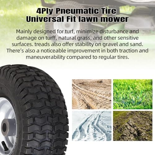 AR-PRO (2-Pack) 15 x 6.00-6 Front Tire and Wheel Assembly for Riding Mower Lawn Tractor, 3" Centered Hub, 3/4" Sintered Iron Bushings, 4Ply Pneumatic with Turf Tread — view 4
