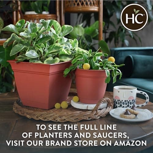 The HC Companies Eclipse Square Plastic Planter w/Attached Saucer - Outdoor & Indoor Plant Pot with Drainage Holes - Lightweight, UV-Resistant Plastic Pots for Plants (10" Slate Blue, Pack of 2) — view 7
