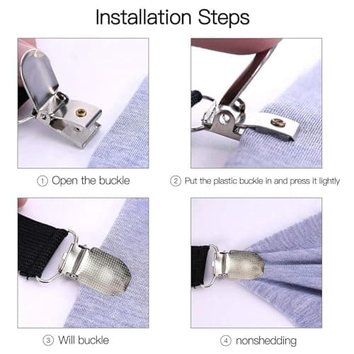 Adjustable Bed Sheet Clips, Sheet Fasteners Holder Straps and Suspender, Gripper, Extend From 21" to 80" Long Style Elastic Fasteners Bands Heavy Duty Suit for Mattress, Sofa, Couch, Recliner and More — view 3