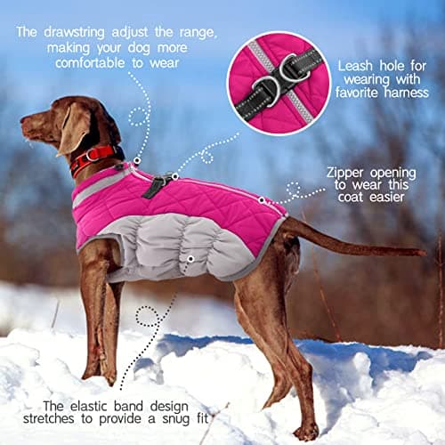 FUAMEY Dog Coat for Medium Dogs,Waterproof Dog Winter Jacket with Harness Built in Puppy Cold Weather Coats Reflective Pet Vest with Zipper Warm Fleece Dogs Snowsuit Windproof Pink M — view 3