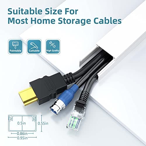 Delamu Cord Hider, 157in Cord Cover Wall, Premium Cord Covers for Wires on Wall, Cable Concealer Hider Kit for Hiding Wires in Home and Office Cable Management, 10X L15.7in X W0.95in X H0.55in, White — view 3