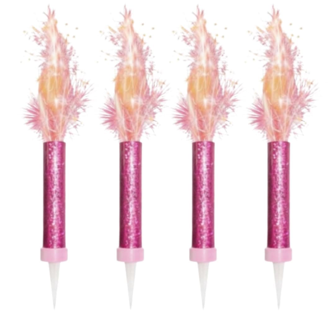 Ice Fountain Cake Sparkler Candles Birthday Cake Topper Firework Candles 15cm Indoor Sparkler Wedding Anniversary Party Decoration Colourful Cake Candles (Pink, 4 PCS)