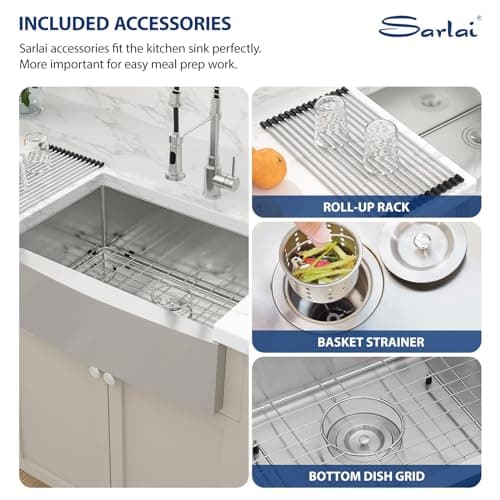 Stainless Farmhouse Sink - Sarlai 27 Inch Kitchen Sink Apron Front Stainless Steel 16 Gauge Single Bowl Kitchen Farm Sink — view 5