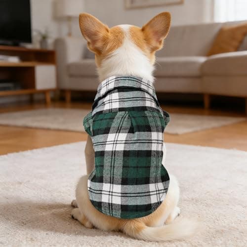 Dog Clothes for Small Dogs Dog Shirts with Polo Plaid Design, Breathable,Lightweight & Soft Pet Puppy T Shirts for Chihuahua Toy Poodle Cats Clothes (Green, XXS) — view 3