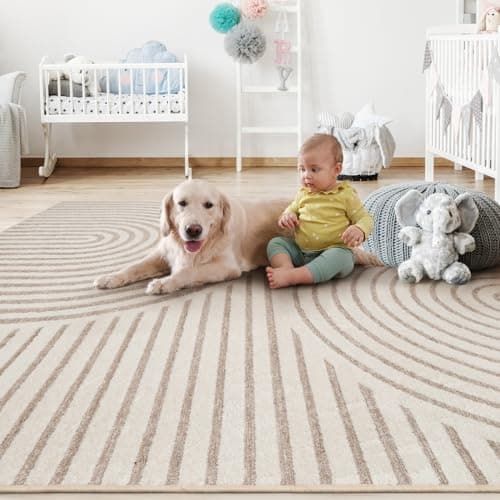 Area Rug 5x7 Rugs for Living Room Non Slip Soft Carpet Boho Machine Washable Rug Geometric Jacquard Textured Carpet for Bedroom Dining Room Nursery Office Living Room Rug -Beige — view 2