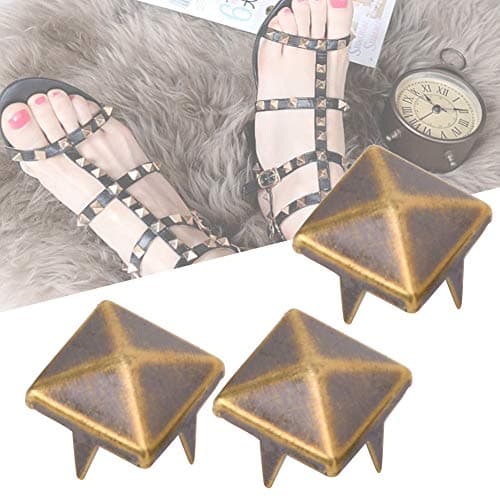 Square Rivets,100 Pcs 9 Mm Brass Copper Square Pyramid Studs 4 Prong Metal Nailhead Studs Spikes for Clothing Bag Leather Shoes Punk Rock Jewelry Craft (Bronze) — view 3