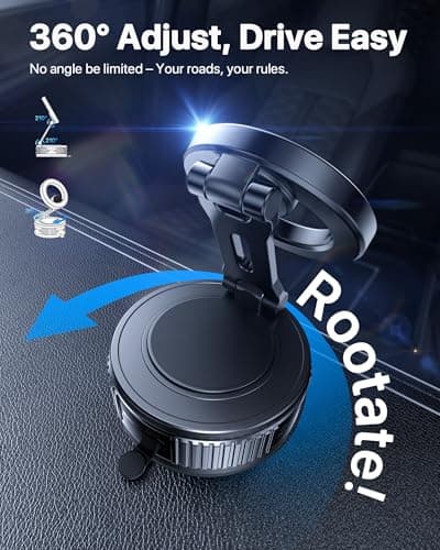 Miracase 2026 for MagSafe Car Mount: [Ultra-Strong Vacuum Suction + Handlebar] 360° Rotatable Handlebar Mount, Car Phone Holder for All Phone Models，Dark Gray — view 5