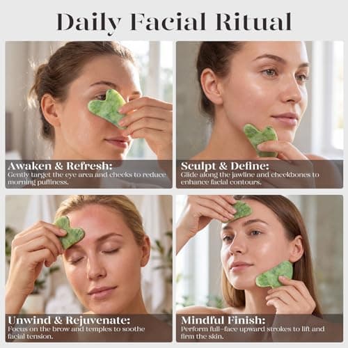 BAIMEI Gua Sha Facial Tool for Self Care, Massager Tool for Face and Body, Manual Back Massagers,Made of Xiuyan Jade, Relieve Tensions and Reduce Puffiness-Green — view 2