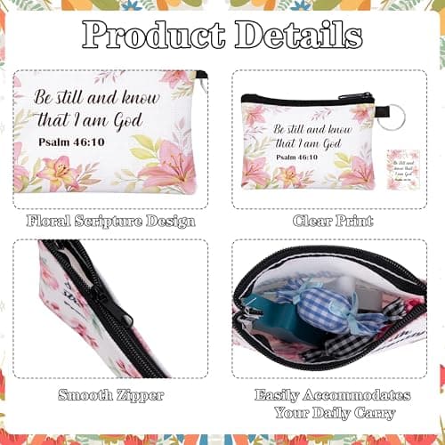 luck sea 20 Pcs Christian Gifts Bulk Makeup Bags with Floral Bible Verse Cards Cosmetic Pouch for Women Religious Church Mother's Day Supplies — view 4