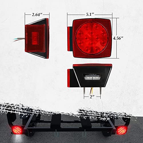 Partsam 12V Submersible Square Led Trailer Light,Red White LED Stop Turn Tail License Brake Running Light Lamp for Trailers Under 80" Boat Trailer Truck Marine Camper RV Snowmobile,IP68,DOT Compliant — view 4