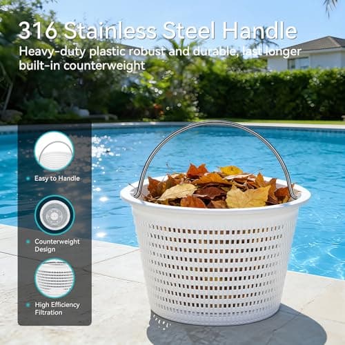 Monitok Pool Skimmer Basket for Inground Pools, Heavy-Duty with 316 Stainless Steel Handle & Built-in Weight, Compatible with Hayward SP1070/SP1070E Pool Basket and Pentair U-3 Skimmer Basket — view 2