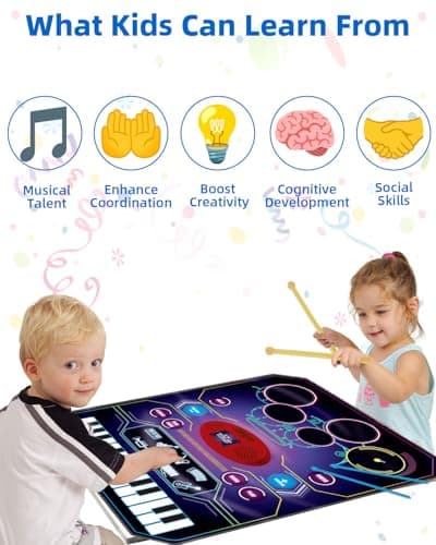 SUNLIN 2-in-1 Music Jam Mat, Music Learning Toy for Boys Girls 3-6, Drum Set + Piano Mat, Toddler Birthday Gift 3 4 5 6 Years, Record & Playback, Built-in Songs, 8 Instrument Sounds, Volume Control — view 4