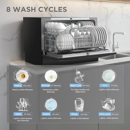 COMFEE’ Countertop Dishwasher, Energy Star Portable Dishwasher, 6 Place Settings & 8 Washing Programs, Speed, Baby-Care, ECO& Glass, Dish Washer for Dorm, RV& Apartment, Black — view 4