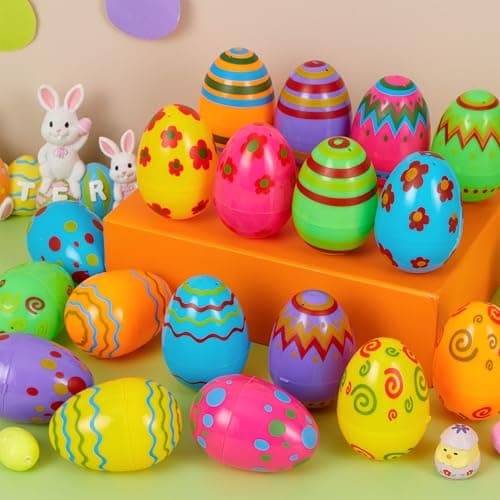 JOYIN Toy 18 PCs Plastic Printed Bright Easter Eggs, Over 3.15'' Tall Fillable Empty Eggs Bulks for Easter Hunt, Basket Stuffers Fillers, Classroom Prize Supplies, Filling Treats and Party Favor — view 6