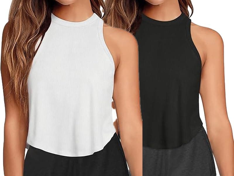 Camiseta corta sin mangas para mujer, cuello halter, atlética, holgada, sin mangas, sin mangas
