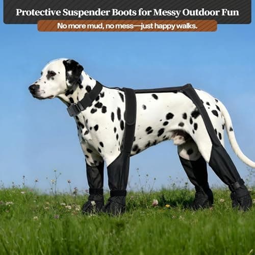 LETSQK Anti-Slip & Fall Dog Suspender Boots, Waterproof Adjustable Dog Shoes for Large Dogs, Dog Rain Boots Pet Paw Protector Recovery Booties for Outdoor Walking Rainy Snow Hiking, Black L — view 5