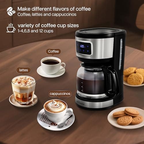 HousesAid 12 Cup Programmable Coffee Maker,Touchscreen Drip Coffee Maker-12 Cup Keep-Warm Function, Auto Shut-Off,Stainless Steel Construction,Permanent Filter,Ideal for Home and Office Use — view 3