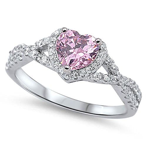 Heart Pink CZ Halo Promise Ring .925 Sterling Silver Infinity Knot Size 7