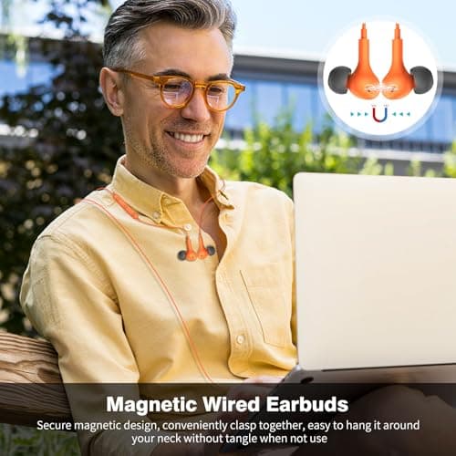 USB C Headphones for iPhone 17 16 15 Pro Galaxy S25 S26 Wired Earbuds with Microphone for Samsung S24 S23 S22 S21 Ultra, Magnetic Noise Canceling in-Ear Type C Earphone for iPad 10 Pixel 9 8, Orange