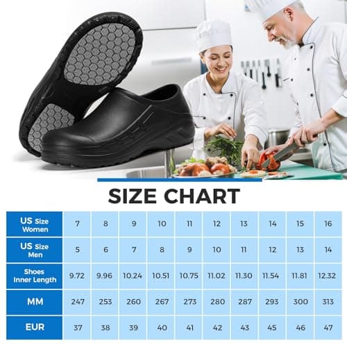 Ulogu Waterproof Non Slip Chef Clogs for Men Women Slip Resistant Work Shoes for Nurses Chefs Kitchen Restaurant & Food Service Black — view 6