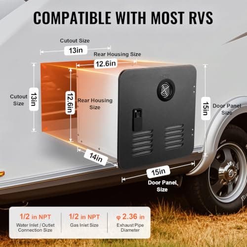 Uargd RV Tankless Water Heater, Instant Hot Shower with 15 x 15-inch Black Door and Remote Control, 55000BTU for Comfortable Hot Water, Perfect for Daily Use by RV Families — view 5