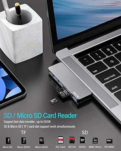 RayCue USB C Adapter for MacBook Pro/MacBook Air M1 M2 M3 2023 2022 2021 13" 15" 16",6 in 1 USB-C Hub MacBook Pro Accessories with 3 USB 3.0 Ports, USB C to SD/TF Card Reader and Thunderbolt 3 PD Port — view 4