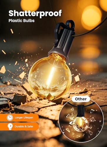SmartDawn 100FT 52 LED Bulbs Outdoor String Lights, G40 Shatterproof String Lights, IP65 Waterproof Connectable Outside Patio Light for Backyard Porch Balcony Garden Decor Christmas Camping Gazebo — view 6