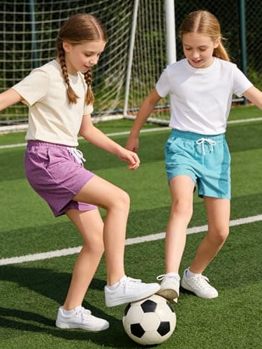 JORHIG 5 Pack Girls Shorts Athletic Soccer Running Active Dry-Fit Sports Basketball Shorts with Drawstring Pocket Set A 10-12 Years — view 2