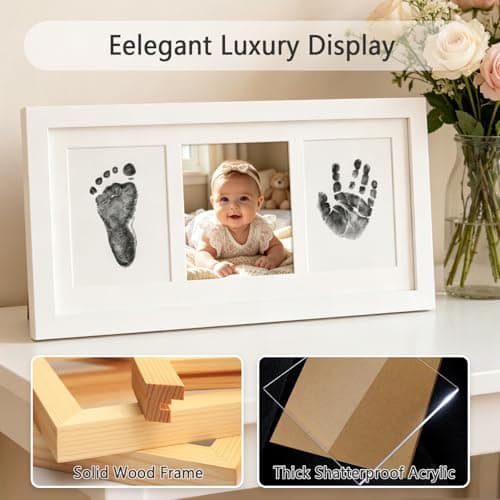 PewinGo Baby Handprint and Footprint Kit, Clean Touch Ink Pad, Skin-Safe Non-Toxic Mess-Free, Newborn 0-6 Months Memory Keepsake Frame,Nursery Decor & Baby Gift — view 4