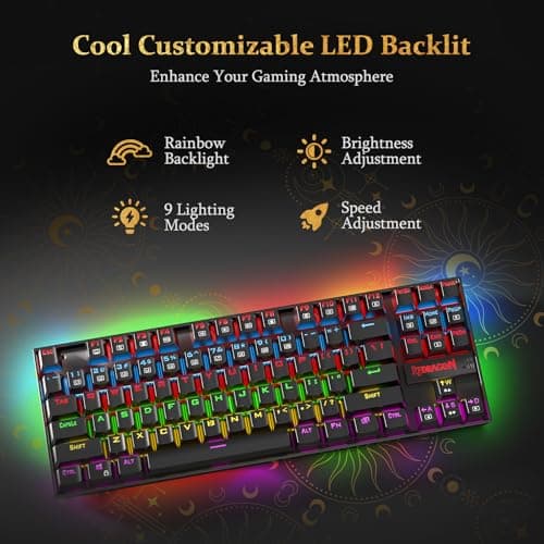 Redragon K552 Mechanical Gaming Keyboard, 87-Key Compact, LED Gaming Keyboard with Red Switches, Anti-Ghosting, Metal Frame for PC Gaming & Typing, Beginner-Friendly (Black)