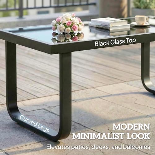 Outsunny Outdoor Patio Coffee Table, Rectangle Metal Side Table with Tempered Glass Tabletop, Adjustable Foot Pads for Deck, Balcony, Lawn, Black — view 4