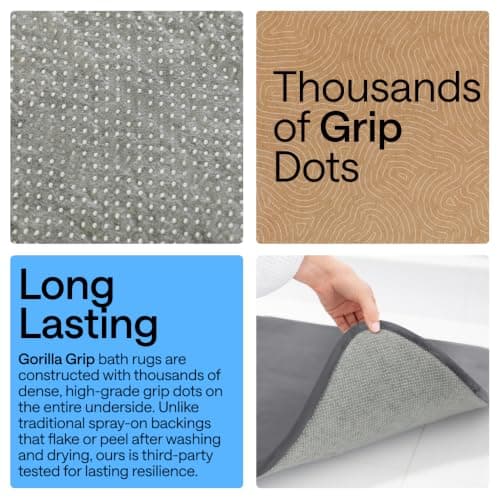 GORILLA GRIP Thick Memory Foam Bathroom Mat, Soft Absorbent Bathtub Mats, Durable Underside, Machine Washable Quick Dry Bathmat Rug, Shower and Tub Floor Rugs, Bath Accessories, 61x43 cm, Graphite — view 2