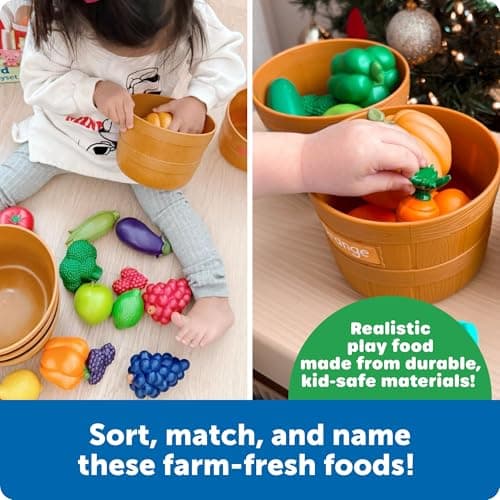 Learning Resources Farmer's Market Color Sorting Set - Pretend Play Food Sets for Kids Kitchen, Color Sorting Toys, Plastic Fruit and Vegetable Toy for Kids Kitchen Set, Play Food for Toddlers 1-3 — view 2
