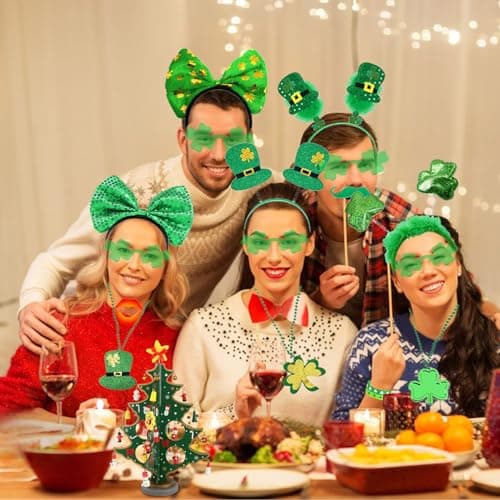 68Pcs St Patricks Day Accessories Party Supplies Set, Headband Glasses Beads Necklaces Tattoo Stickers for St Patricks Day Costume Party — view 4
