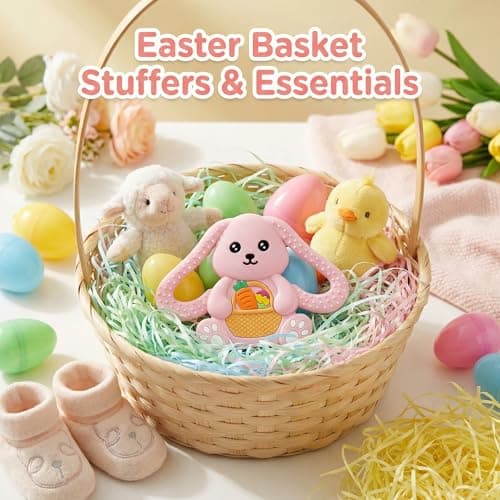 Easter Basket Stuffers Baby Teething Toys, Bunny Silicone Teething Toy for Babies 0 3 6 9 12 18 Months, Easter Basket Stuffer Essential, Baby Rabbit Carrots Teether for Baby & Toddler First Gifts — view 2