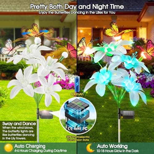 Garpar Solar Flower Lights Outdoor 4 Pack, 16 Lilies and 12 Butterflies — view 3