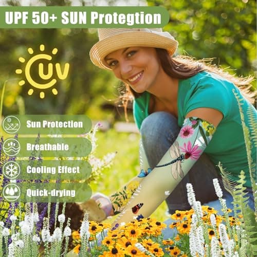 Bebila Gardening Sleeves for Women Farm UV Sun Protection Anti-Scratch Cooling Sleeves with Thumb Hole Arms Cover Outdoors (Gradient Yellow Green)