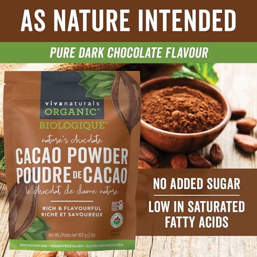 Viva Naturals Organic Cacao Powder, 2lb - Unsweetened Cocoa Powder With Rich Dark Chocolate Flavour, Perfect for Baking & Smoothies - Certified Vegan, Keto & Paleo, Gluten-Free & Non-GMO, 907 g — view 5